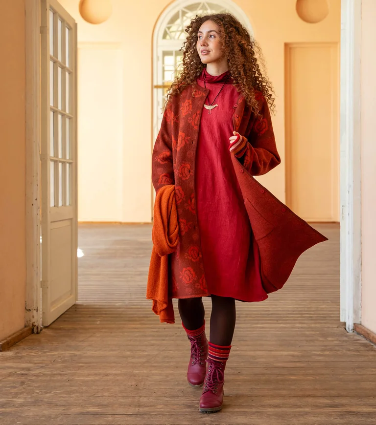 “Aria” reversible knit coat in felted