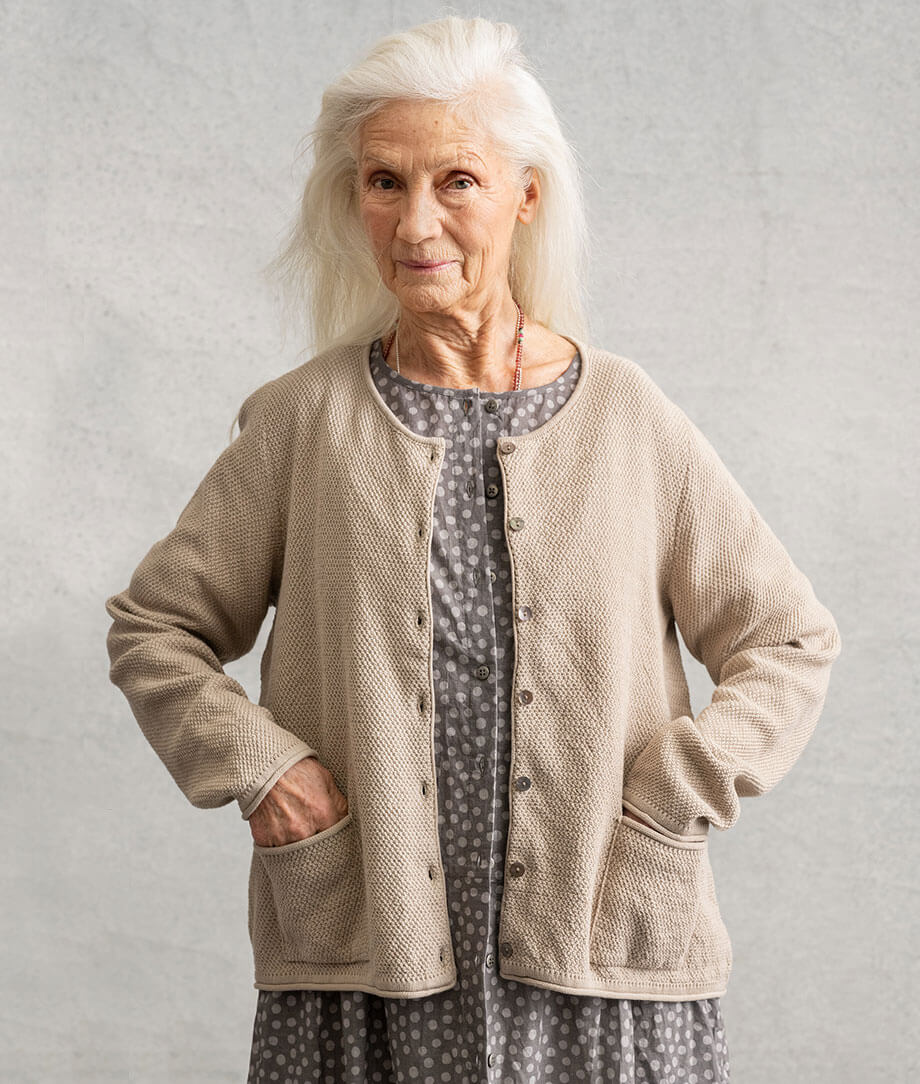 Moss-stitch knit cardigan in recycled cotton