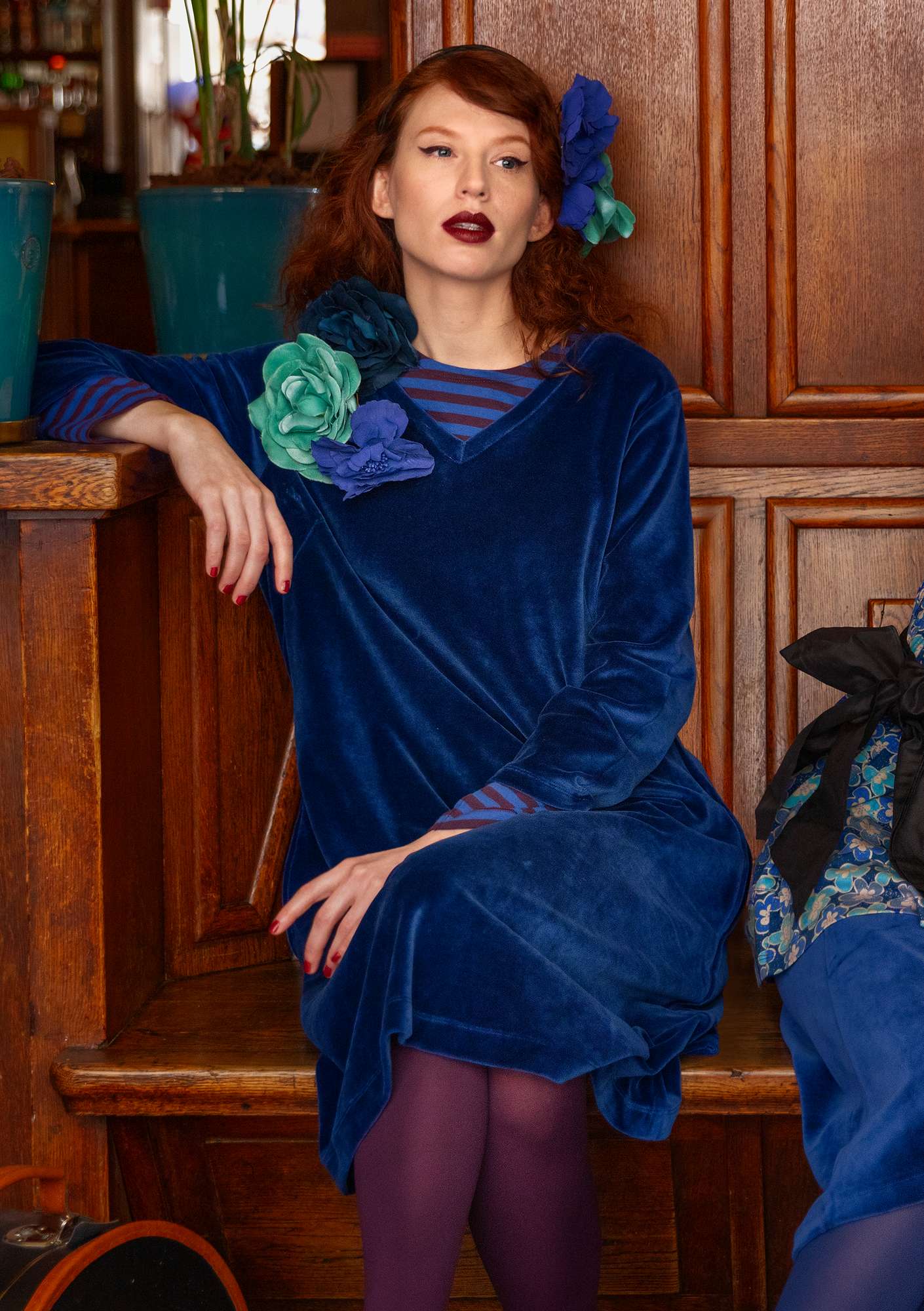 Robe en velours de coton biologique/polyester recyclé bleu nuit thumbnail