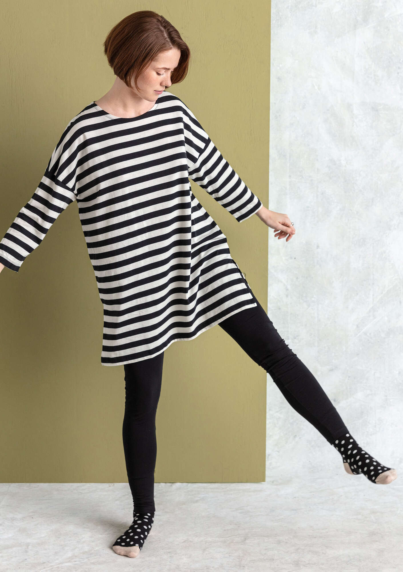 Striped tunic in organic cotton black/unbleached thumbnail
