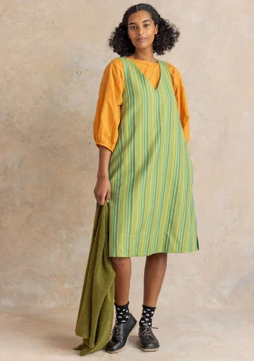 “Esme” woven organic cotton/linen dress - kiwi/stripe
