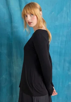 Top fleuri/uni "Hillevi" en jersey de lyocell/élasthanne - noir