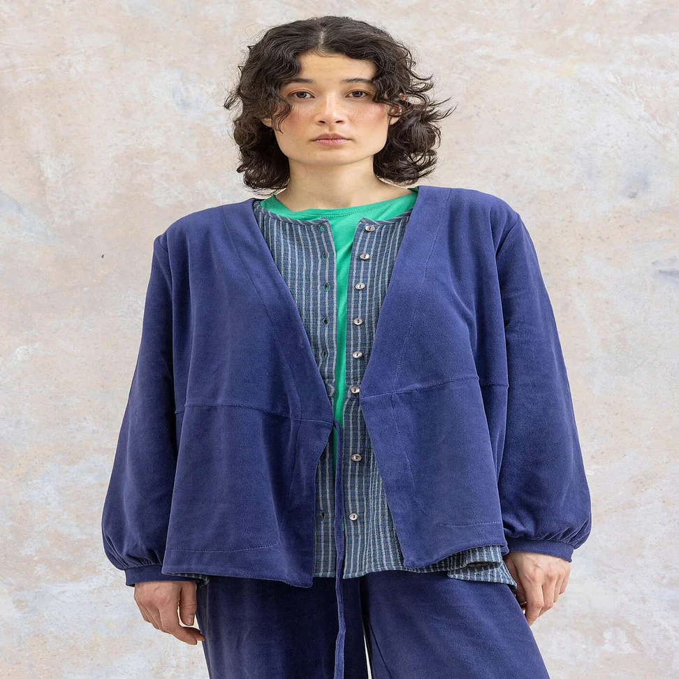 “Cornus” organic cotton/recycled polyester velour cardigan - violet