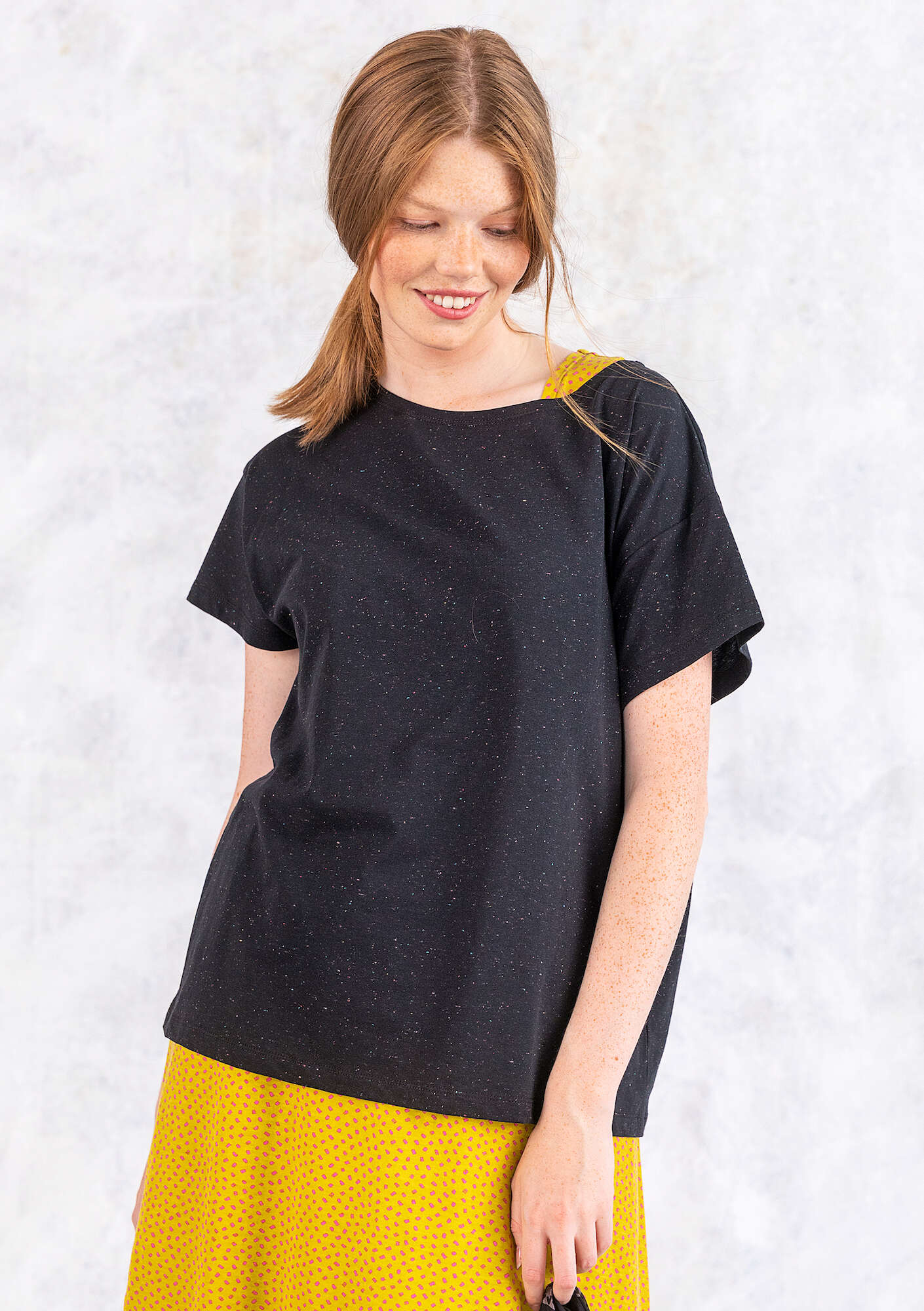 “Molly” jersey top in nepped organic cotton black