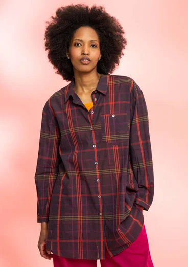 Chemise à motif en coton biologique tissé - mûrier noir