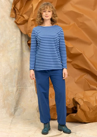 Solid-colour, organic cotton/elastane jersey yoga trousers - indigo blue