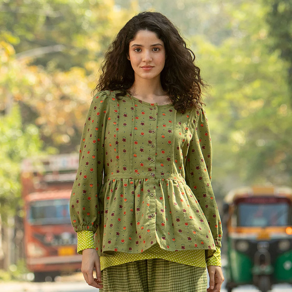 “Tristan” organic cotton blouse - avocado