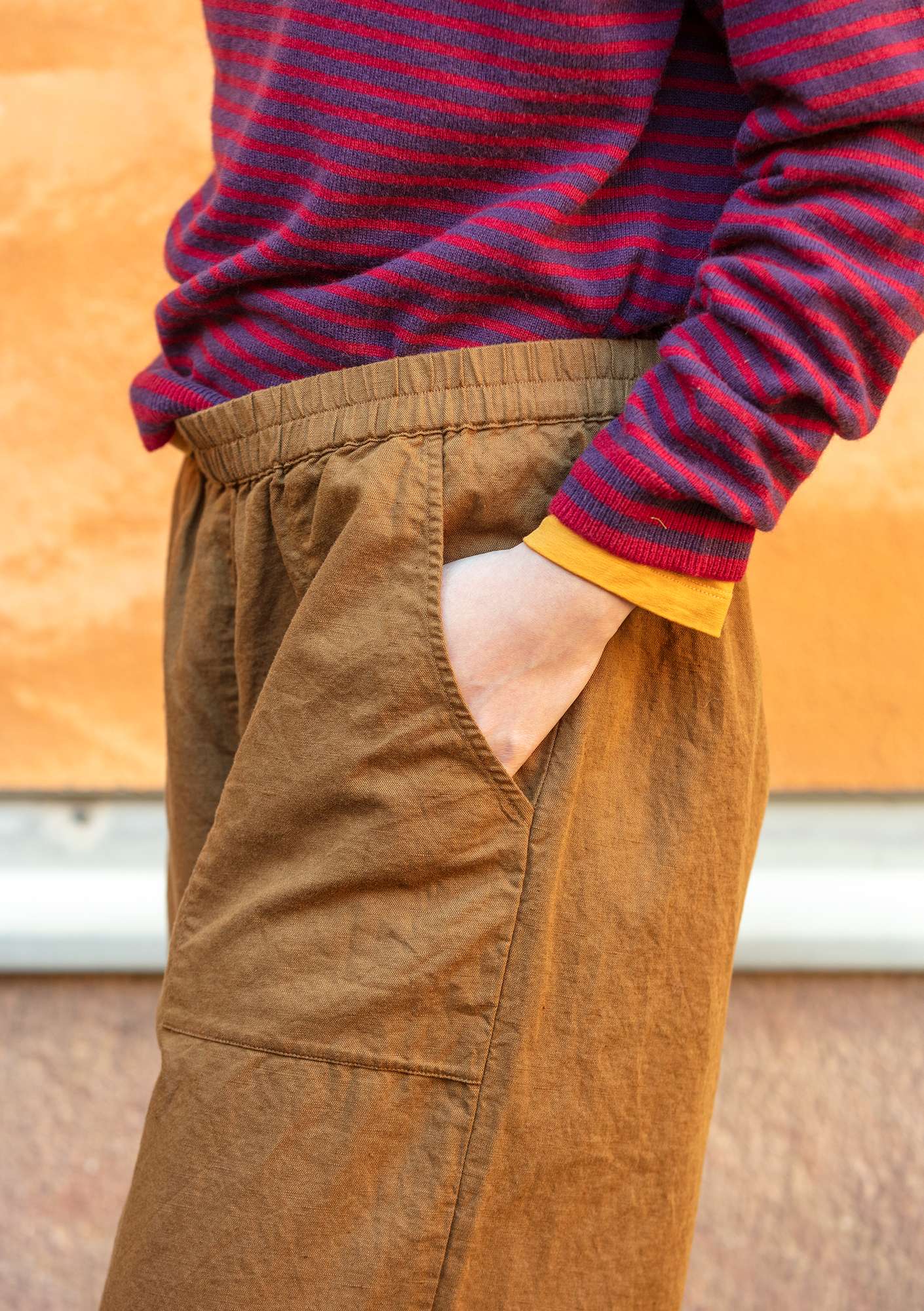 Pantalon en tissu de coton biologique/lin laiton thumbnail