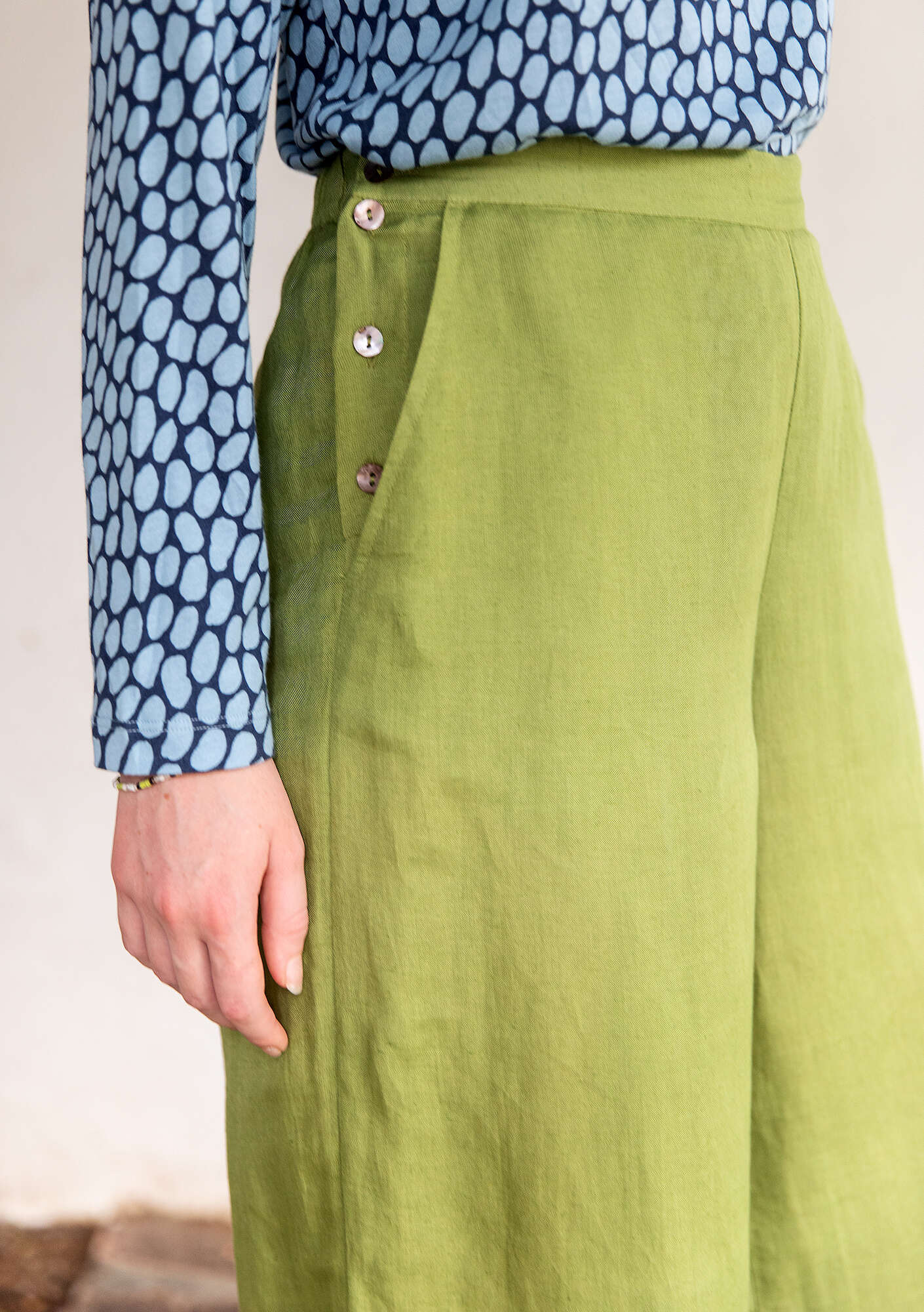 Pantalon  Primavera  en tissu de lin/modal sauge