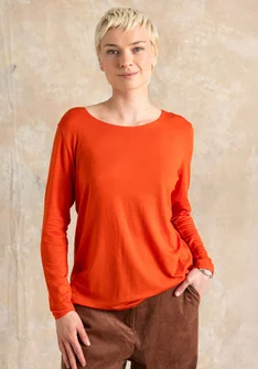 “Hillevi” floral/solid-colour lyocell/elastane jersey top - chilli
