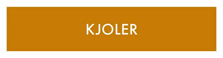 En gul rute med teksten «Kjoler» i hvitt. 