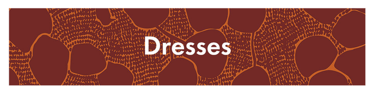 A dark red pattern with the word “Dresses” in white.