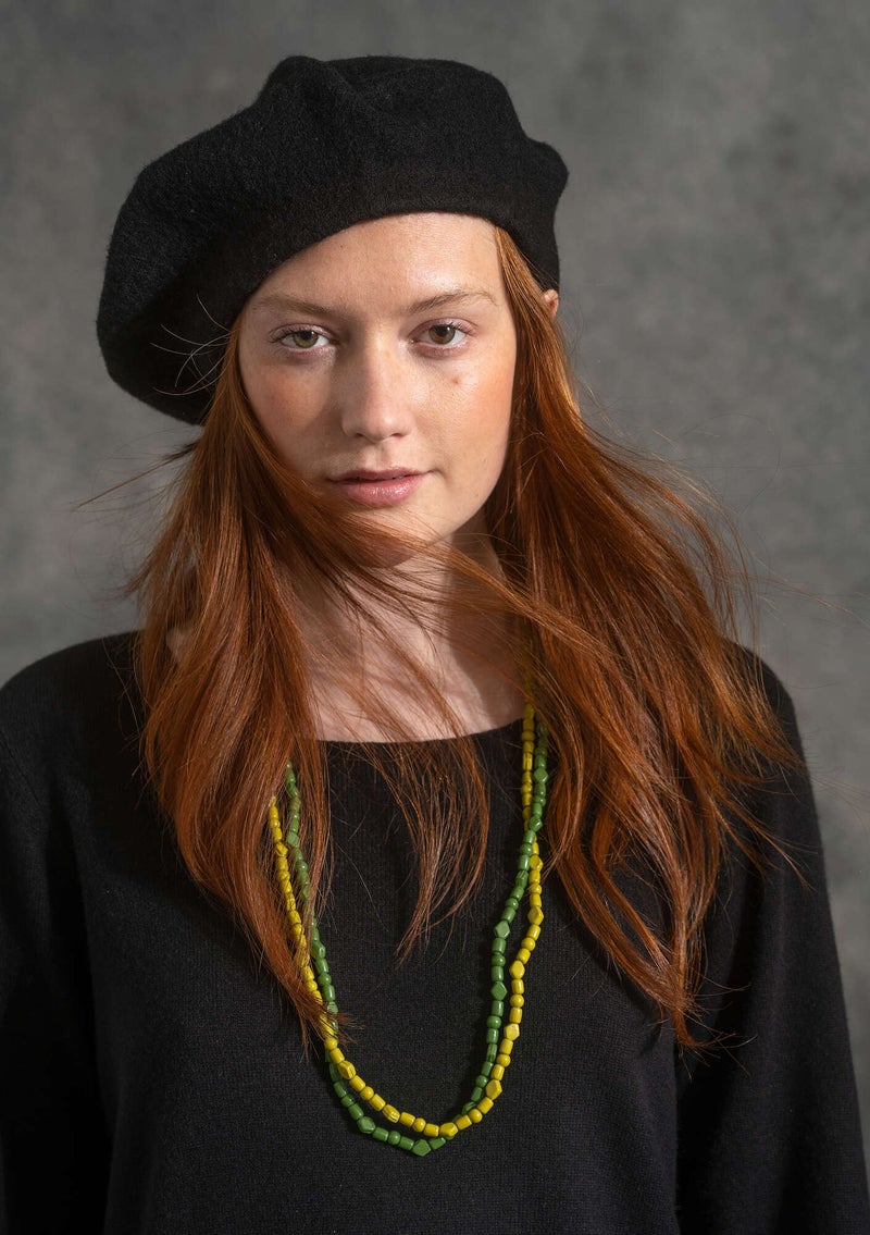 Knit beret in felted organic wool black
