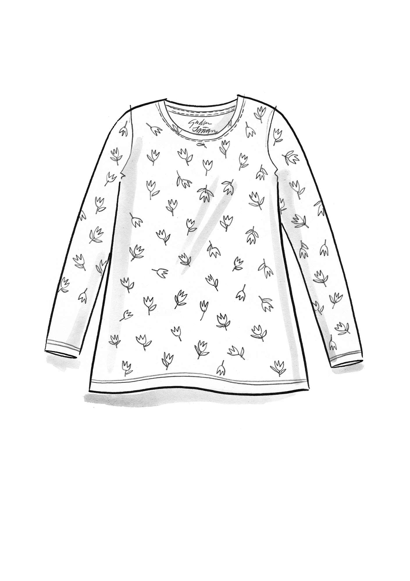 “Adena” jersey top in lyocell/spandex indigo/patterned