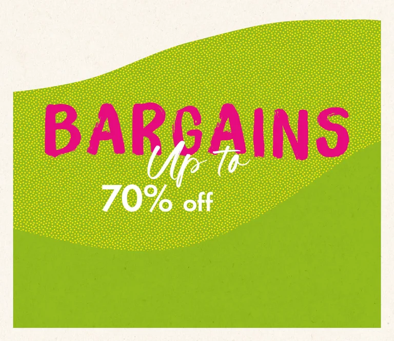 A graphic image in green with the words SALE BARGAINS.