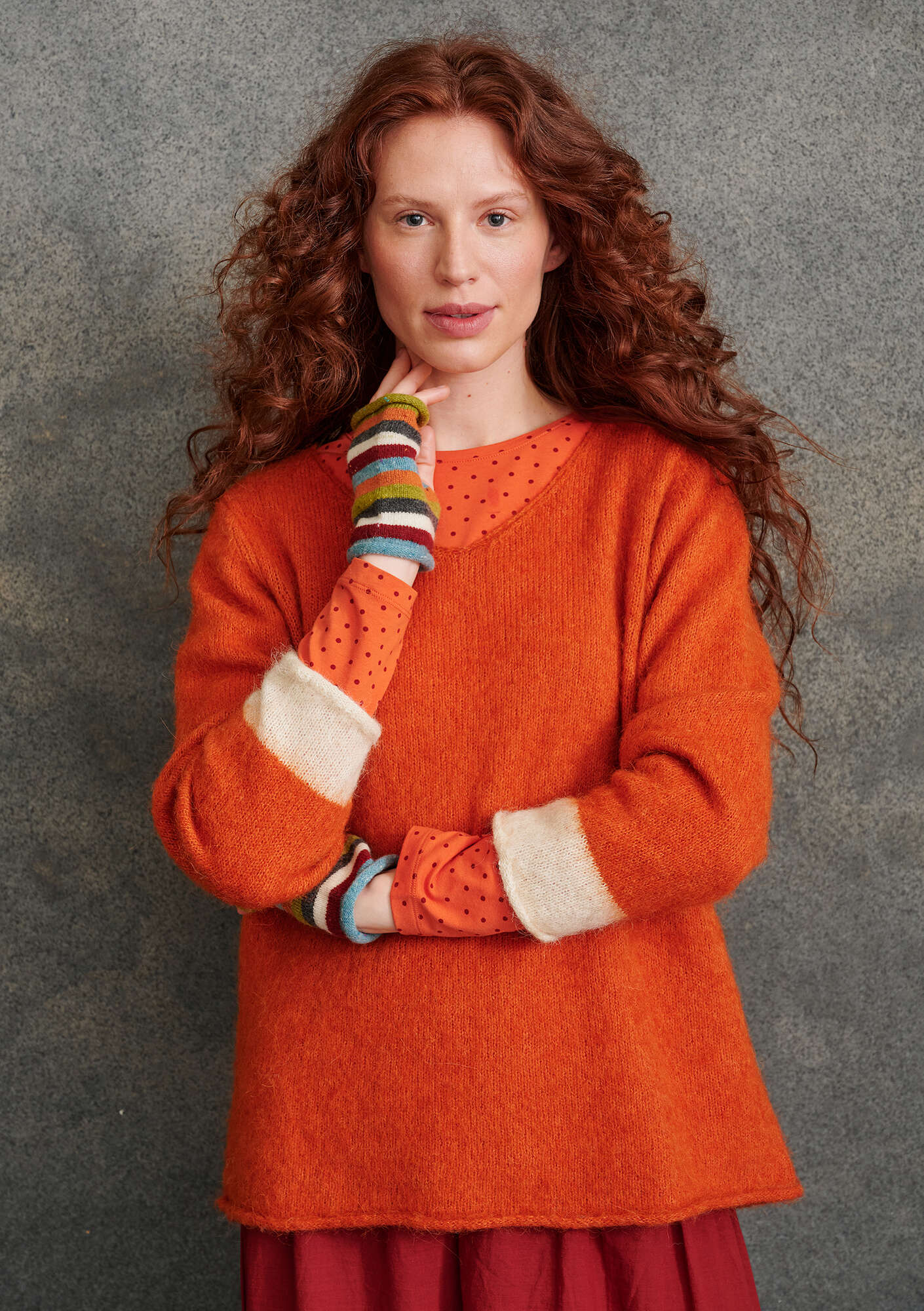 Sweater in brushed alpaca blend burnt orange thumbnail