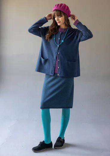 Jupe "Sylvi" en maille fine de coton biologique/laine - bleu Pacifique/vert lagon