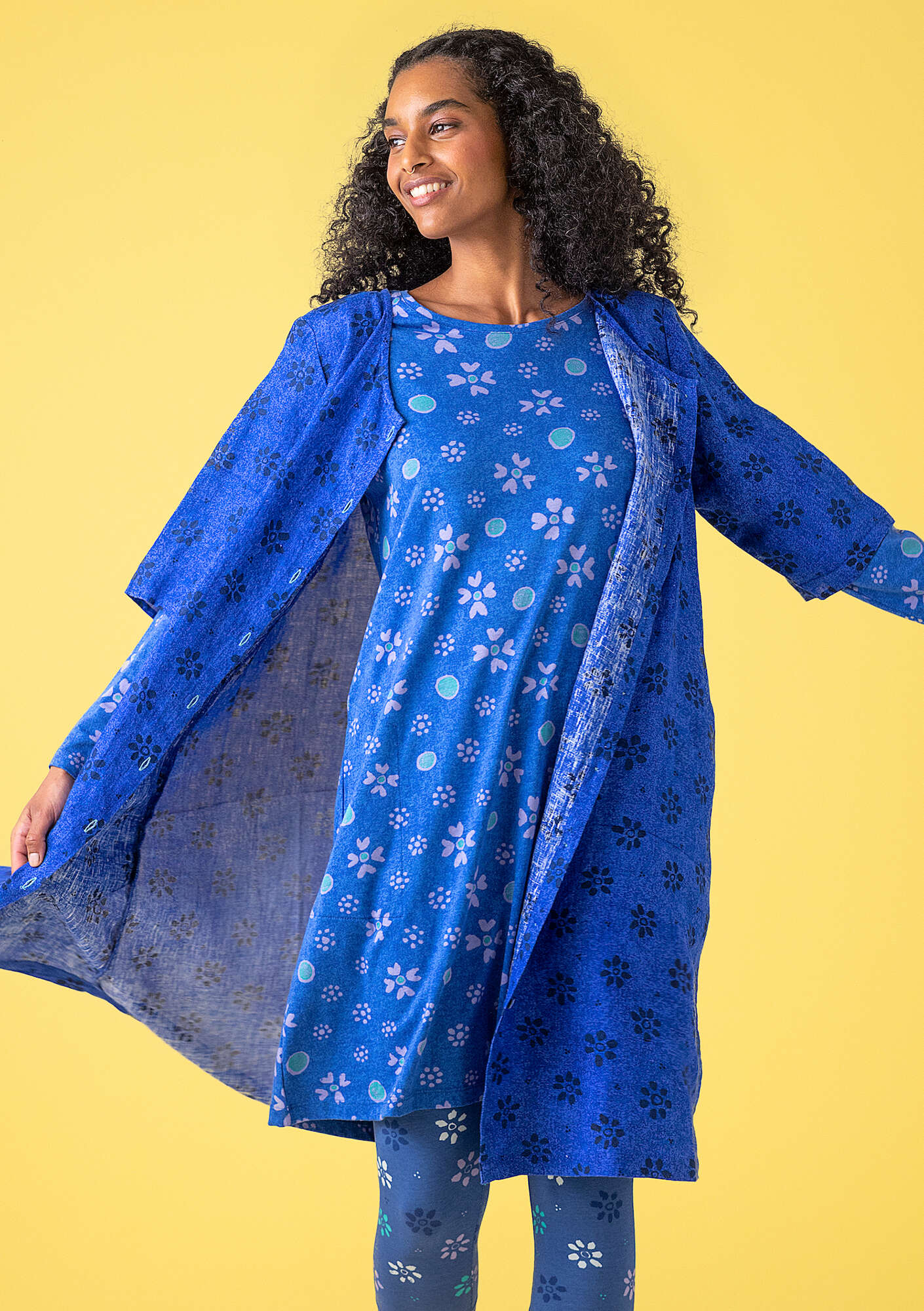 Robe tissée  Ester  en lin bleu saphir/motif thumbnail