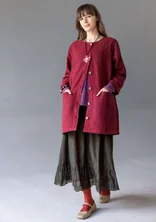 Longline, garment-washed woven linen jacket - dark agate red