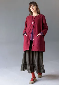 Longline, garment-washed woven linen jacket - dark agate red