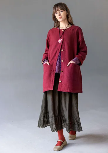 Longline, garment-washed woven linen jacket - dark agate red