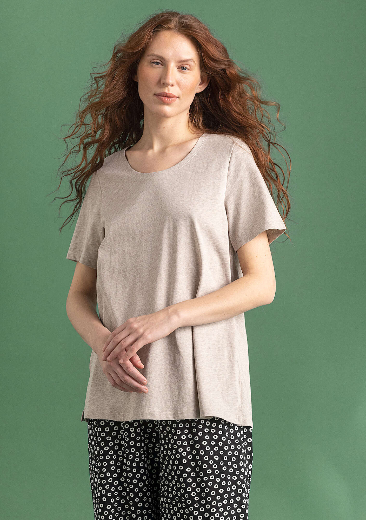 “Oriana” T-shirt in organic cotton/modal light potato melange