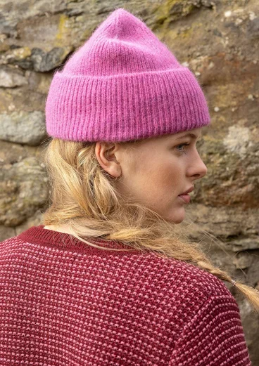Strickmütze aus flauschigem Alpakawollgemisch - hortensie