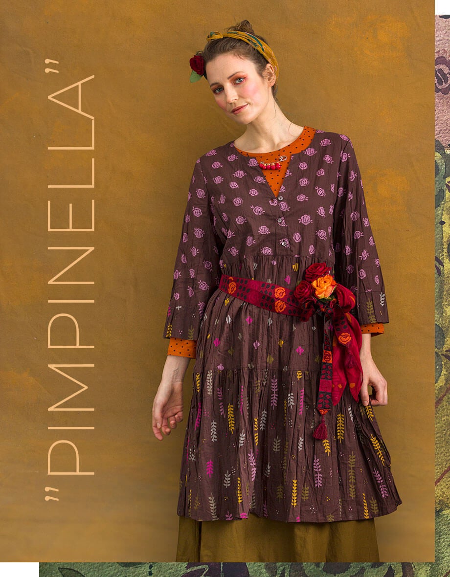 “Pimpinella” dress in three, warm, sultry colourways.