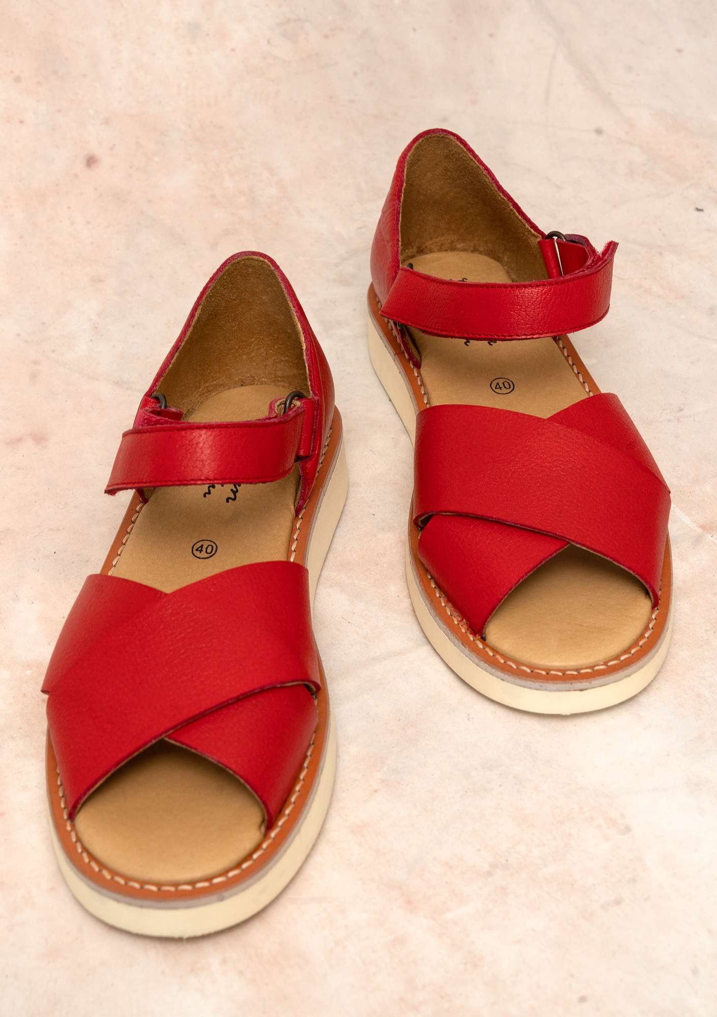 Sandales en cuir nappa rouge vif