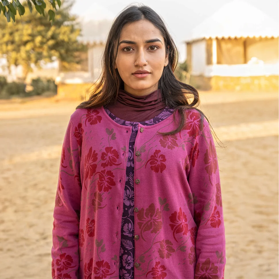 “Flow” cardigan in organic/recycled cotton - pink orchid