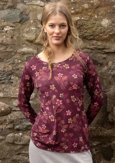 Geblümtes Shirt „Idun“ aus Lyocell/Elasthan - aubergine