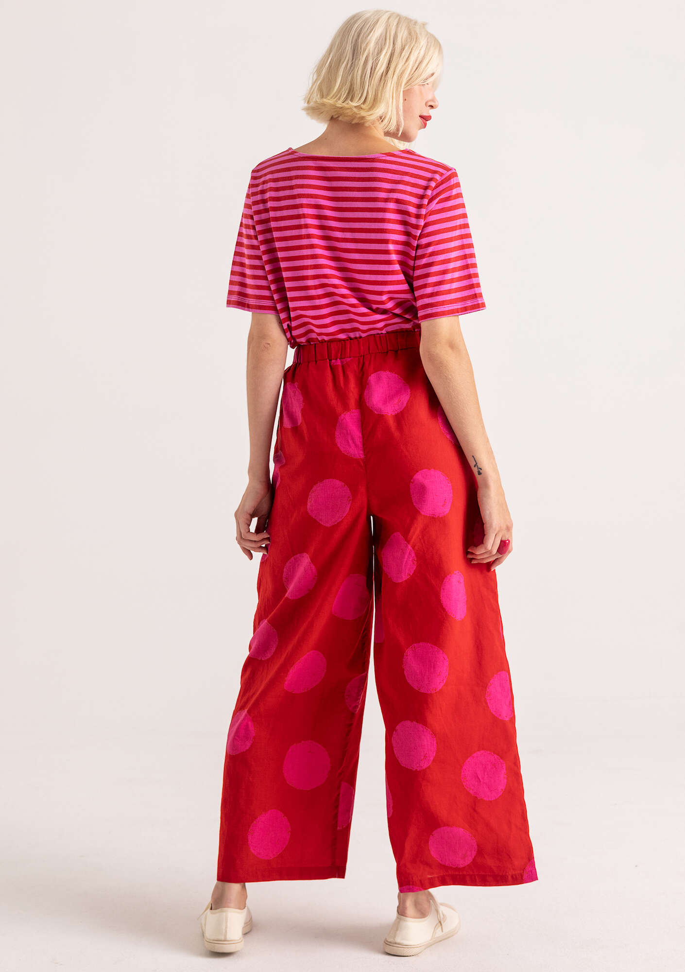  Woven “Palette” pants in organic cotton parrot red/patterned