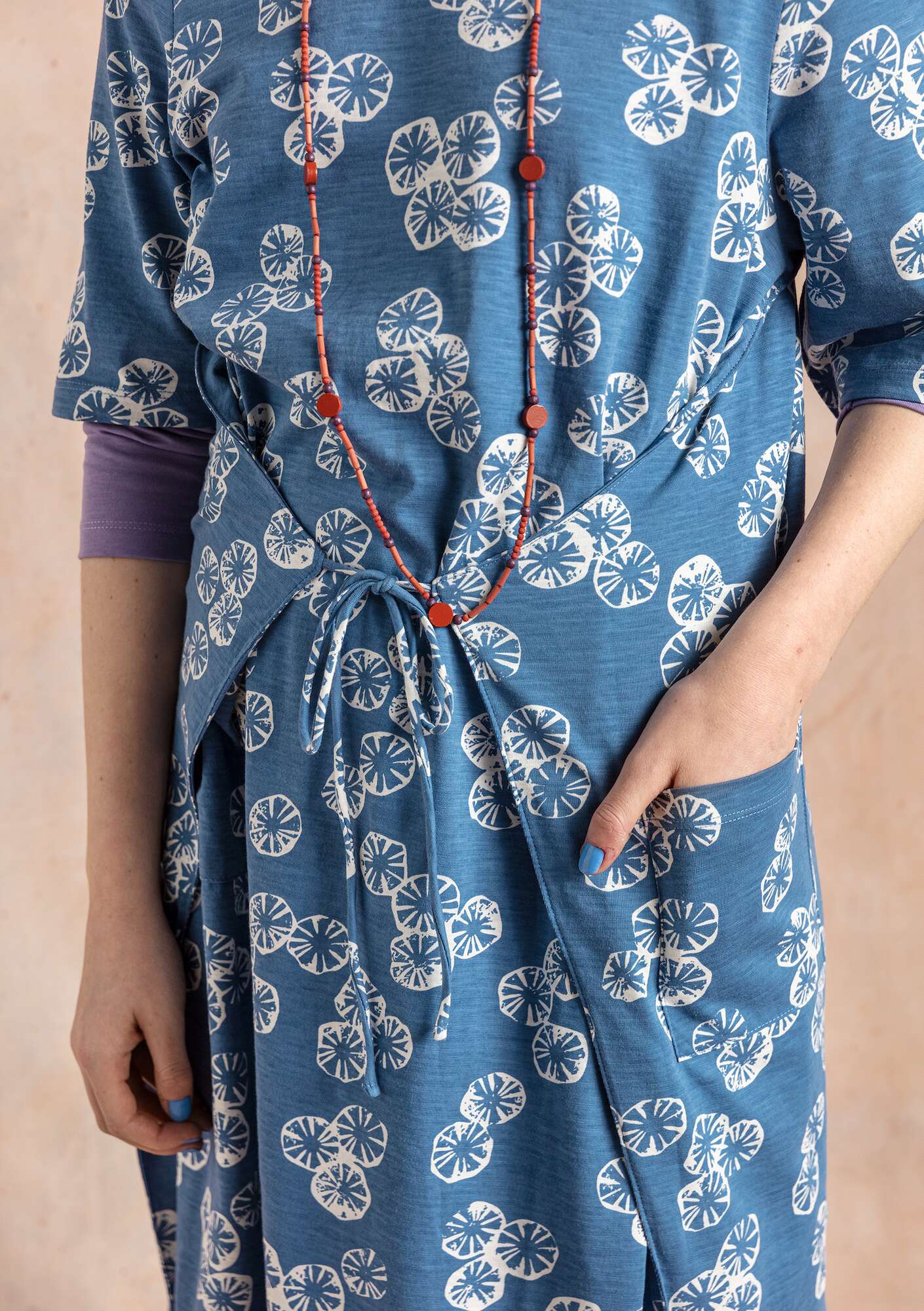 Robe  Corallo  en jersey de coton biologique bleu lin