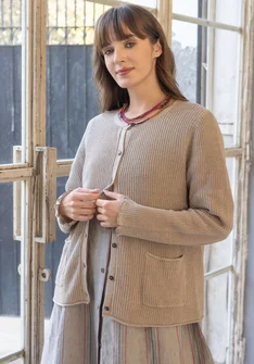 Brioche-knit linen/organic cotton cardigan - dark natural