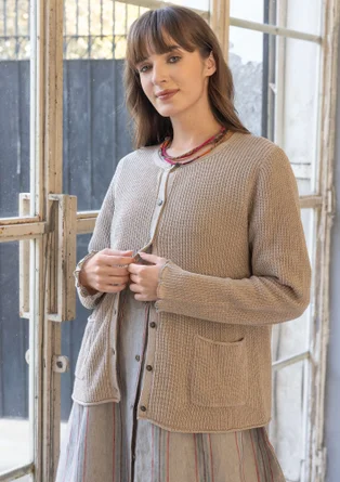 Brioche-knit linen/organic cotton cardigan - dark natural