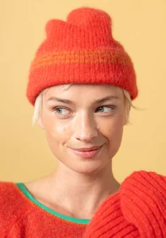 “Stripe” alpaca blend beanie - coral
