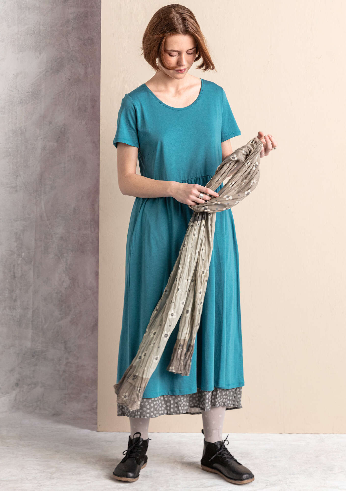 “Isolde” jersey dress in organic cotton/modal indigofera