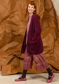 Lang strikkejakke i fluffy alpakkablanding - aubergine0SL0neps