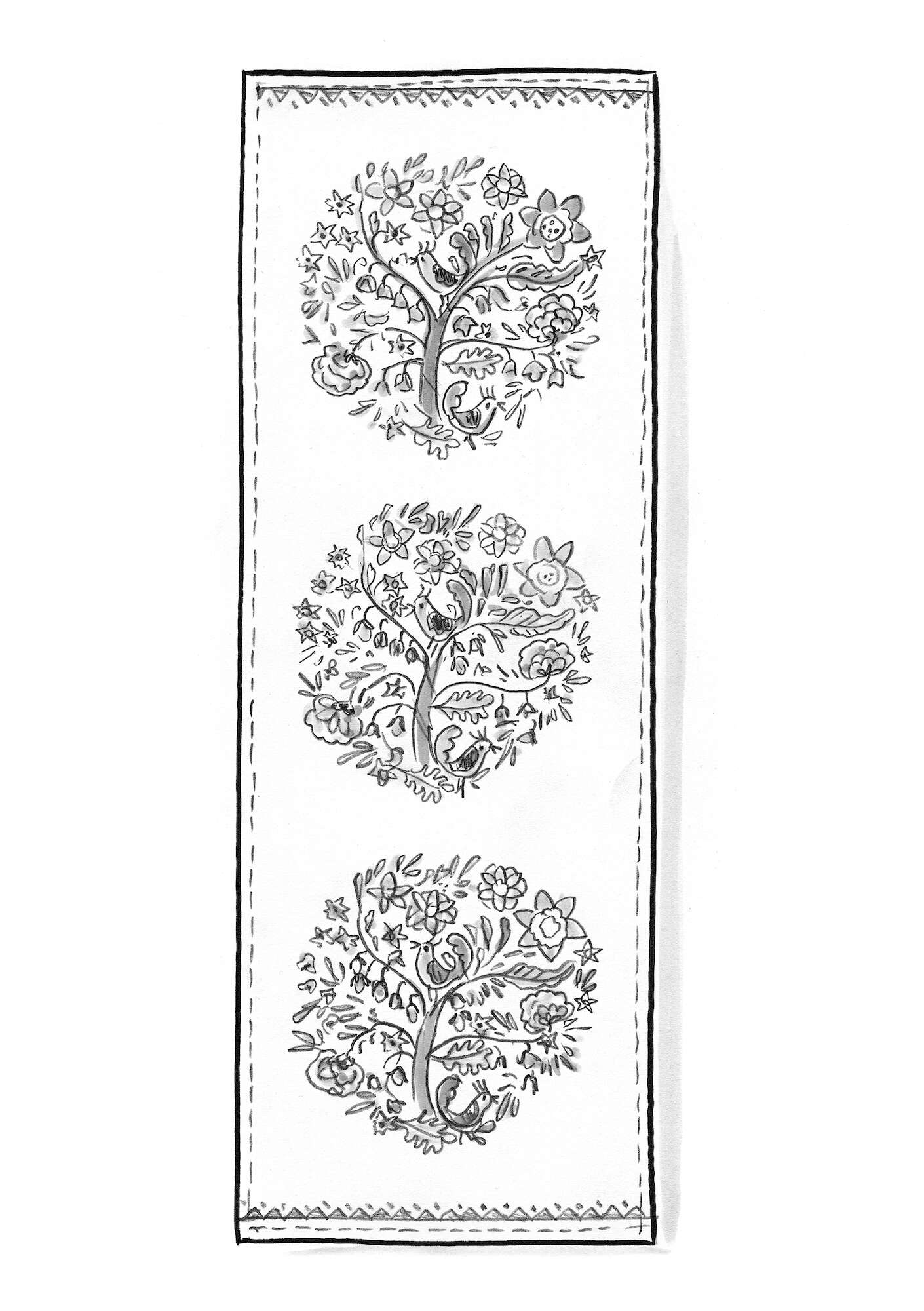 Chemin de table  Tree of life  en lin/coton campanule