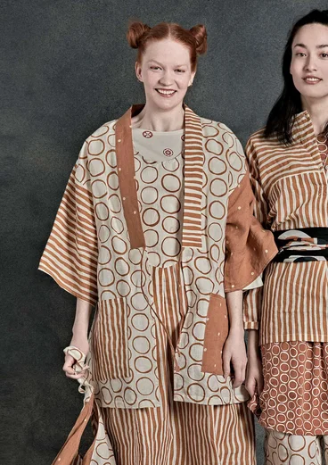 Kimono „Matsumoto“ aus Leinen/Baumwolle - ungebleicht-gebrannte siena