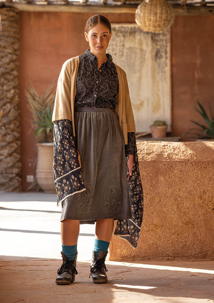 “Zari” velour skirt in organic cotton/recycled polyester