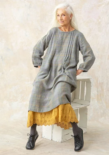 Kleid „Lillian“ aus Leinengewebe - grafit-gemustert