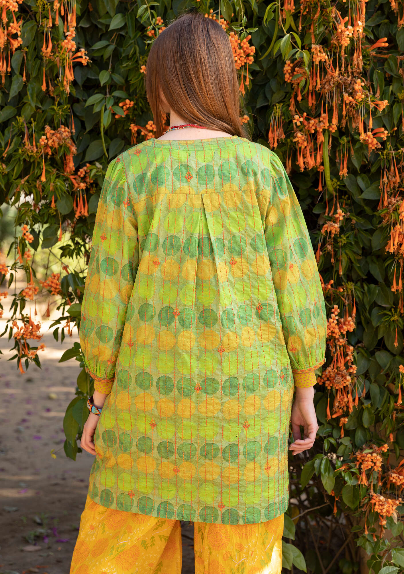 Vävd klänning  Sun  i ekologisk bomull bladgrönt thumbnail