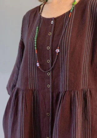 Gestreiftes oder einfarbiges Knopfleistenkleid „Sylvi“ aus Leinen - aubergine-gestreift