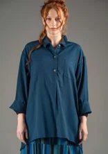Gewebte Hemdbluse aus Bio-Baumwolle/Leinen - pazifikblau