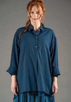 Woven organic cotton/linen shirt - Pacific blue