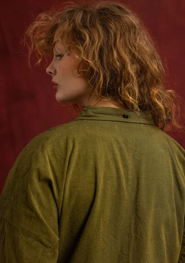Besticktes Webkleid „Fields“ aus Bio-Baumwolle - dunkelolive