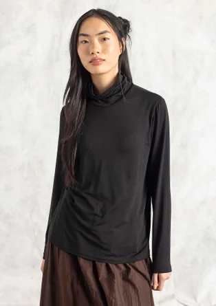 Jersey-Rollkragenshirt aus Lyocell/Elasthan - schwarz