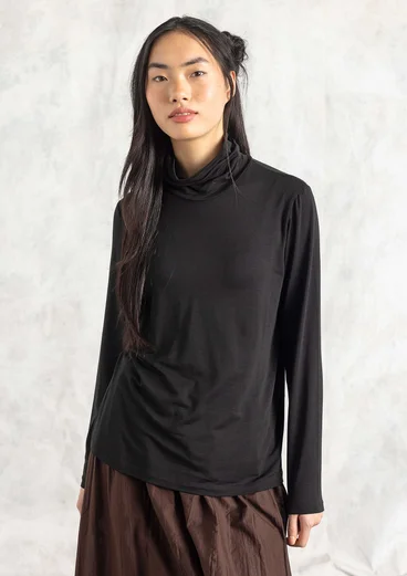 Lyocell/elastane jersey polo-neck top - black