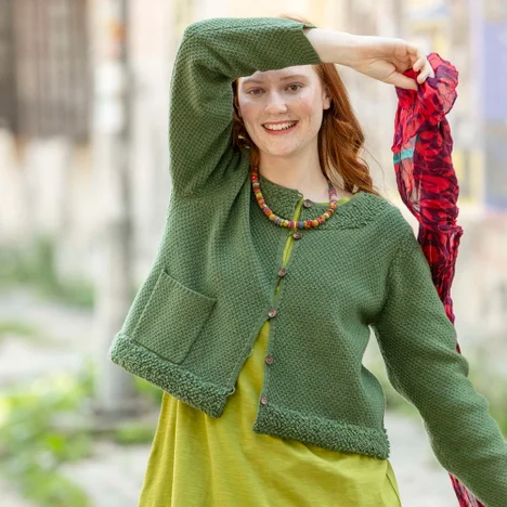 Strickjacke „Mossfire“ aus Lammwollmischung - grasgrün-melange